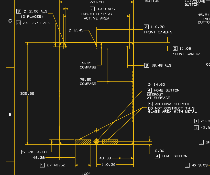 Dimensioned drawing of Apple iPad Pro