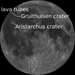 Locations on the Moon of lava tubes for living in and areas where there's ilmenite.