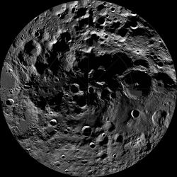 The Moon's south pole showing craters in permanent darkness