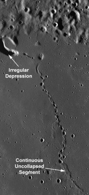 Lava tube with collapsed pits near Gruithuisen crater