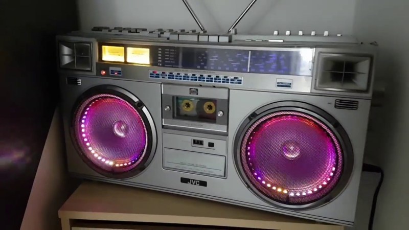 GhettoLED boombox with LED strips lighting up speakers