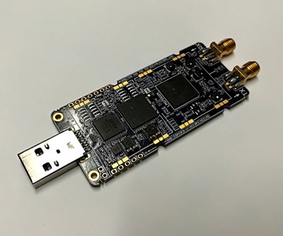 The LimeSDR Mini's chunky USB stick form factor.