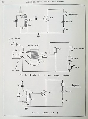 Probably the simplest possible transistor radio circuits.