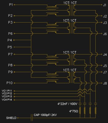 The schematic of the Raspberry Pi 3 B+ ethernet magnetics.