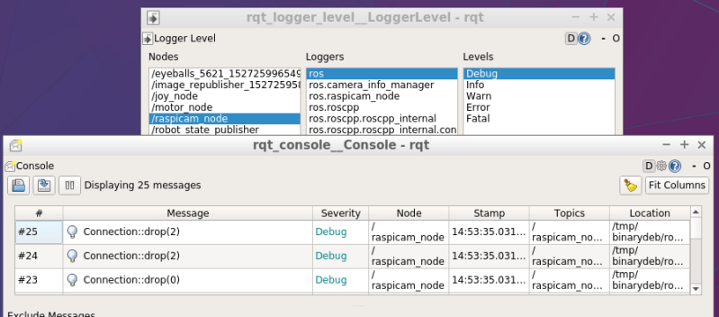 rqt_console and rqt_logger_level showing possible issues with raspicom_node