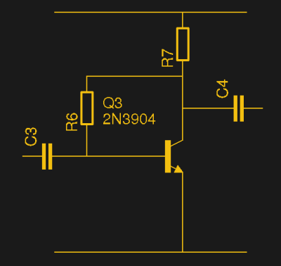 Simple but effective, the self-biasing amplifier. Try 330k for R6, and 1k for R7.