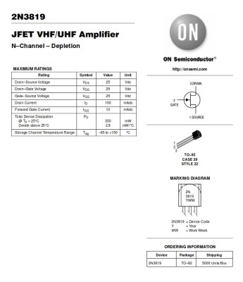 The 2N3819 is the archetypal general-purpose N-channel FET. (ON Semiconductor)