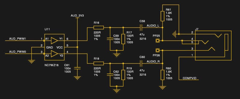 The audio circuitry from the Raspberry Pi 3.