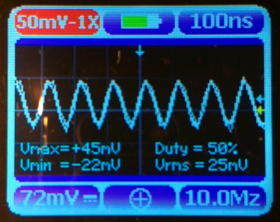 A 10 MHz 100mV pk-pk sine wave as seen through the Nano 3.