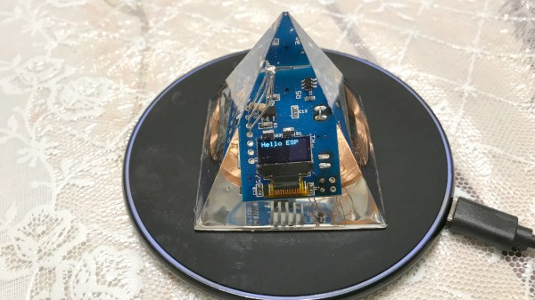 Electronics in clear epoxy pyramid