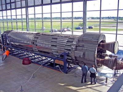 A surviving Blue Streak missile on display at the Deutsches Museum at Schleissheim, Munich. John McCullagh.Jmcc150 [Public domain].