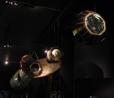 A never flown Black Arrow rocket and the Prospero flight spare, in the Science Museum, London.