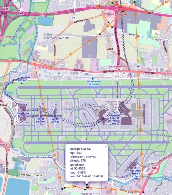 G-MPSC's path over the Heathrow area on the 8th of January, as seen by ADS-B Exchange.