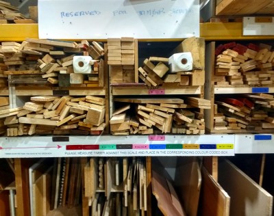 Order imposed upon the chaos of the MK Men In Sheds woodstore. 