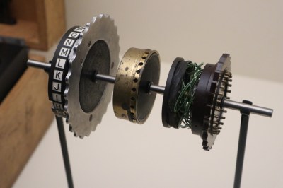 An exploded Enigma rotor