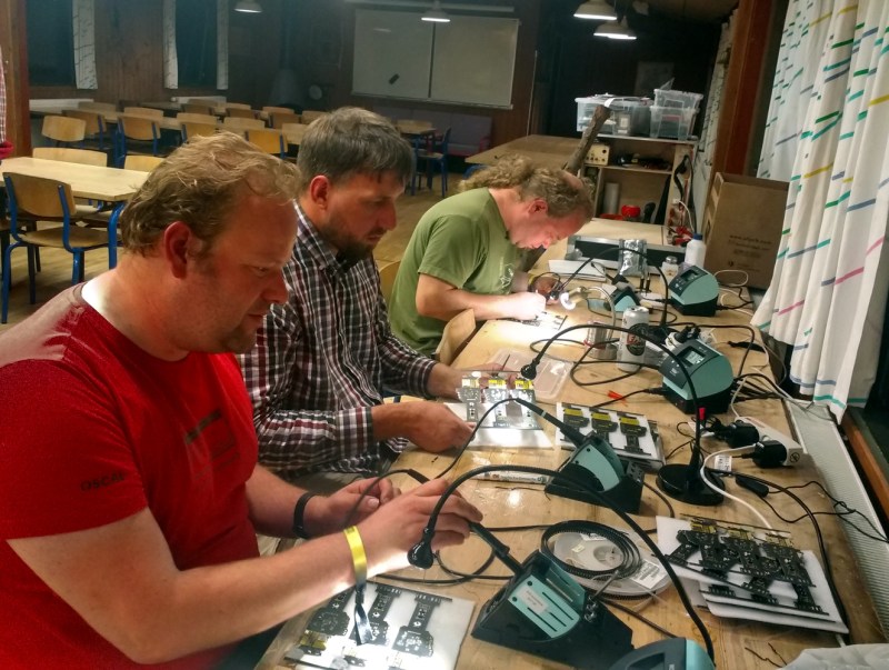 Some of my fellow BornHack 2019 badge production line workers.