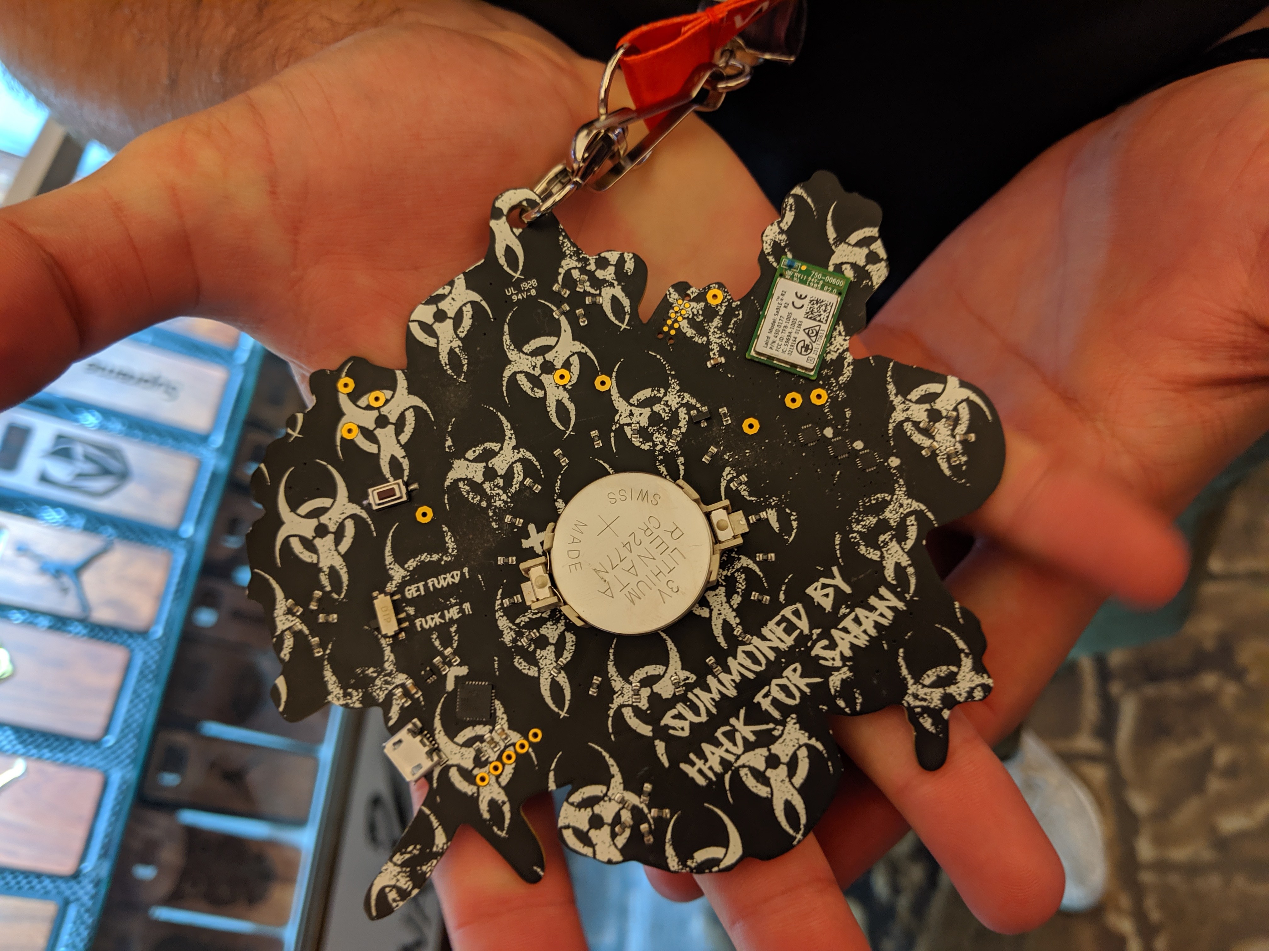 Lucifer Hacking Hack-4-Satan-badge-DC27-rear | Hackaday