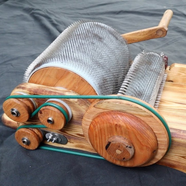 Hand-Made Drum Carder Gets Wool Ready For Spinning