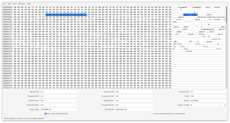 GHex showing "meta...!hdlr"