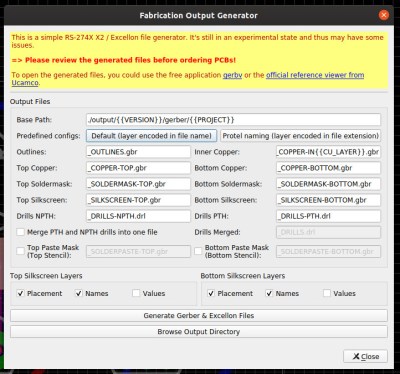 In places such as the Gerber creation screen, there are warnings to remind you that LibrePCB is still at an experimental level.