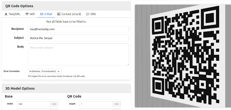 Monograph Vask vinduer anbefale Generate 3D Printable QR Codes With This Web Tool | Hackaday