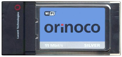 A Lucent Orinoco WiFi card. This card's chipset appeared in a host of early WiFi cards. Shootthedevgru (Public domain)