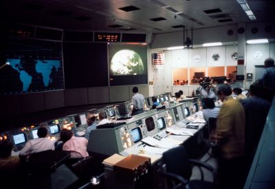 Inspiration from probably the coolest room
                        in the world at the time, the Apollo mission                        control in Houston.