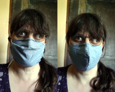 Left: pleated mask. Right: fitted mask.