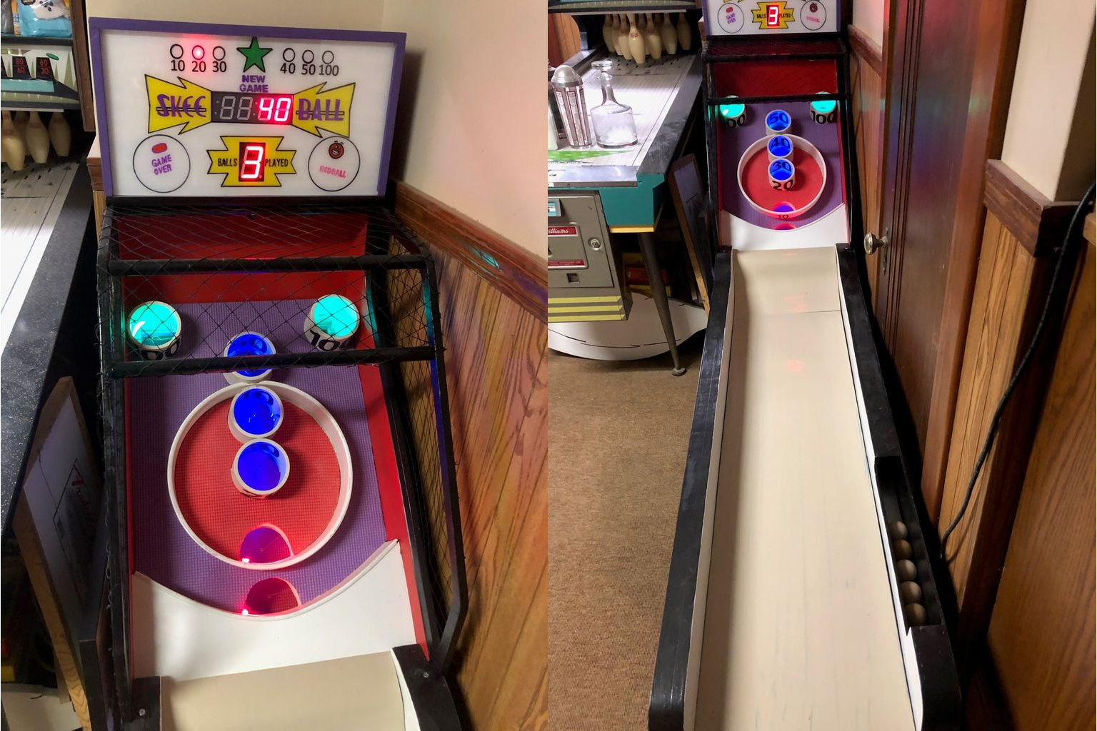 Multiple Game Modes for 1-6 Players Skee-Ball Arcade Game for Home Electronic Skee Ball Machines with Rubber Targets with 5 Heavy Woodgrain Balls Colored Cork Ramp 
