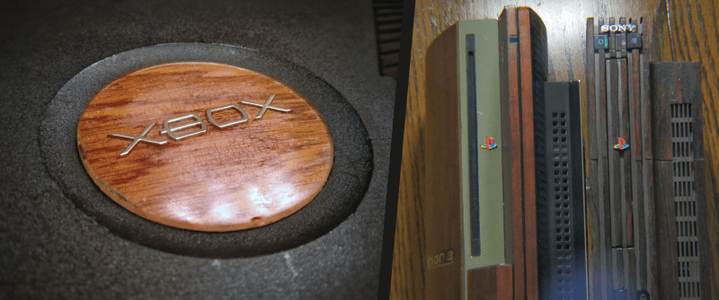 Xbox PlayStation Logos Wood Grain