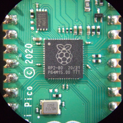 The Raspberry Pi Pico processor in close-up