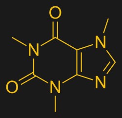 The chemical structure of a caffeine mollecule. Vaccinationist, Public domain.