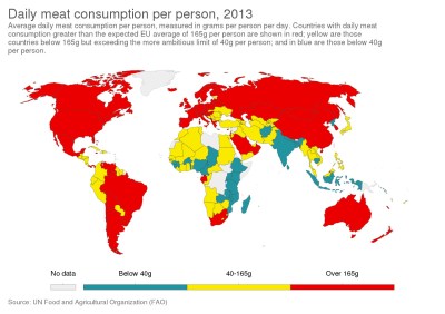 Global map showing meat consumption in 2013