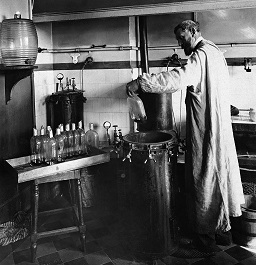 Louis Pasteur experimenting in his lab.