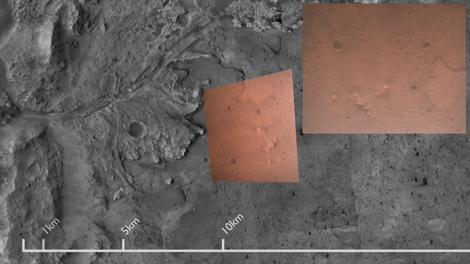 La vue Rover Perseverance a été placée dans le contexte d’une vue satellite