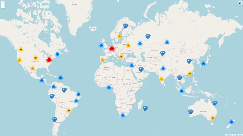 The hackerspaces.org map of the world. Map data © OpenStreetMap contributors