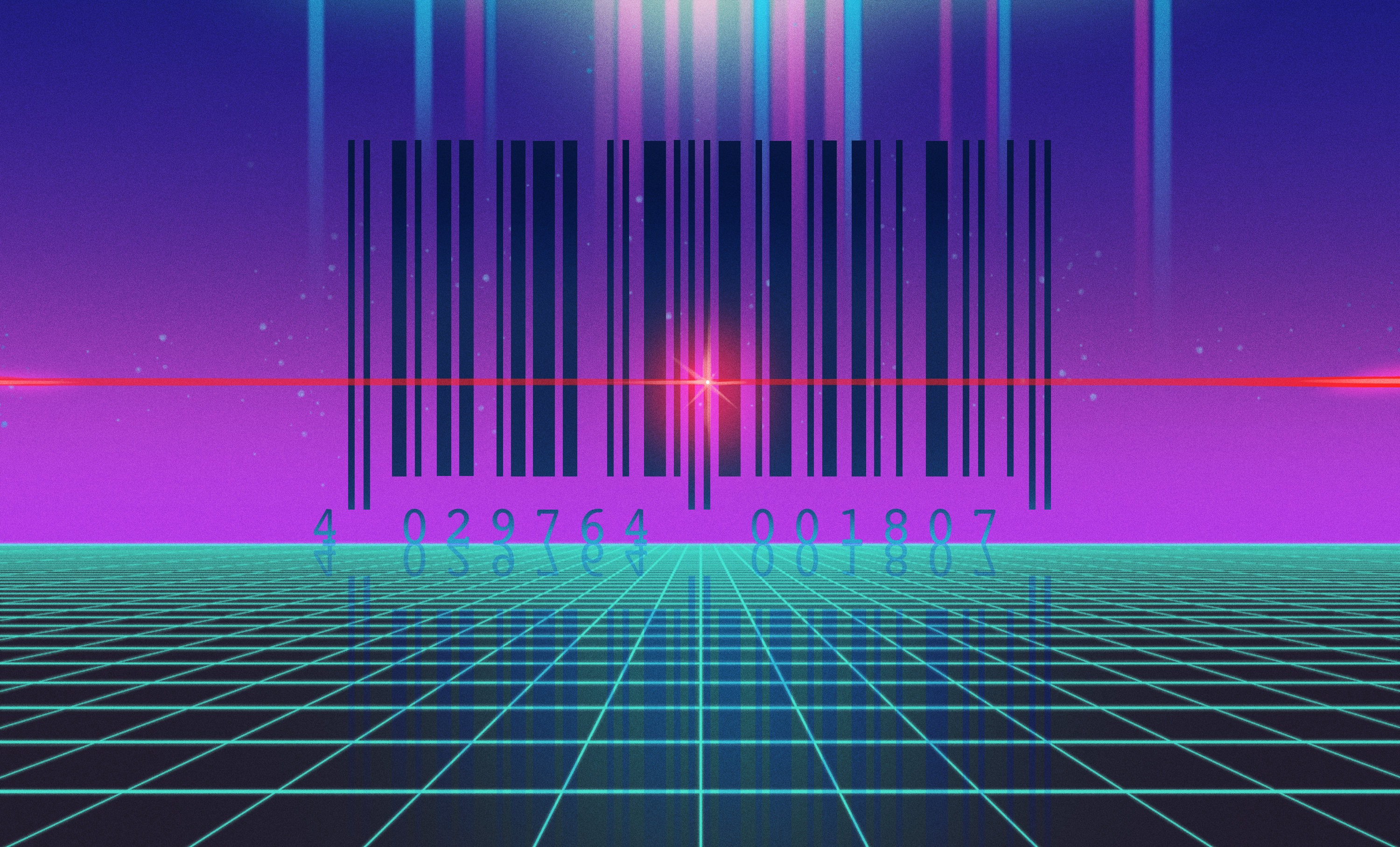 Bar code shown in a 3D plain in Vaporwave Aesthetic