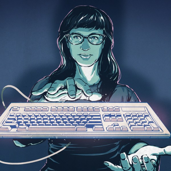 facts about homework machine Illustrated Kristina with an IBM Model M keyboard floating between her hands.