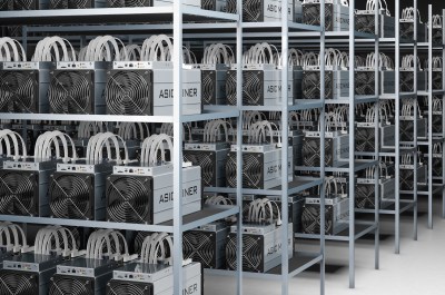 A Rack of ASIC cryptocurrency mining hardware
