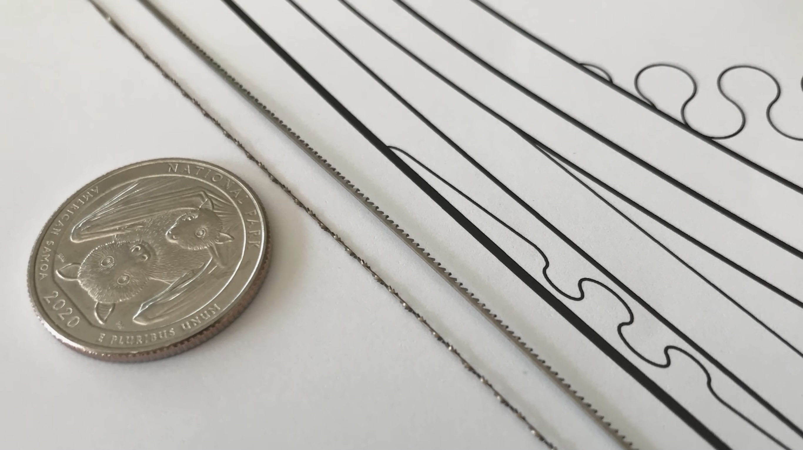 spiral saw blade compared to a quarter for scale