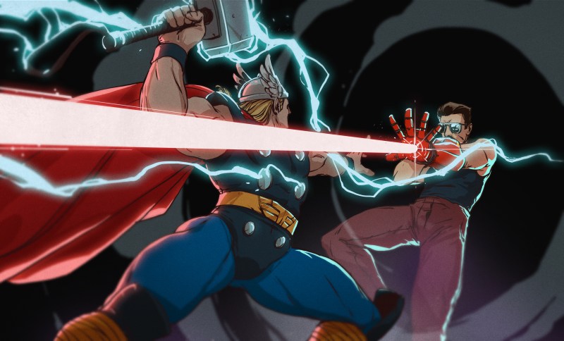 Thor does battle with a man shooting lasers from his hands