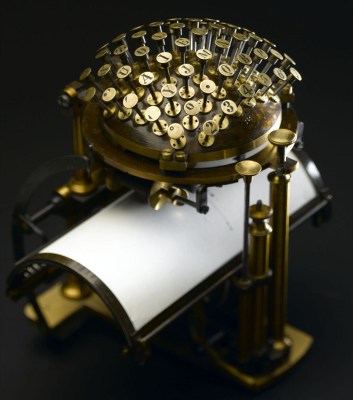 The Malling-Hansen Writing Ball, the first commercially-available typewriter before the Remington I, which introduced the QWERTY layout.