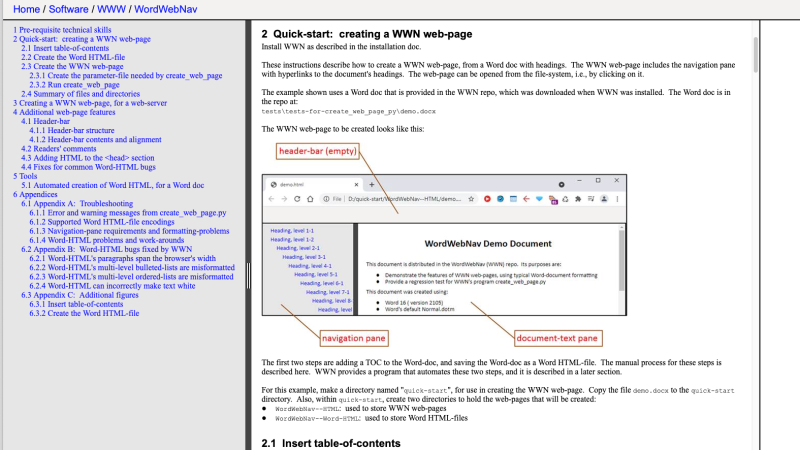 Screen capture of the WWN project, from the project's website, showing the instructions for WWN which are themselves presented as a WWN site.