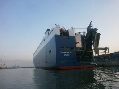 The stern ramp of the MV Golden Ray