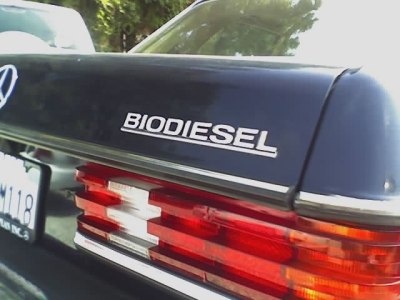 Rear of a Mercedes, with "Biodiesel" written on it.