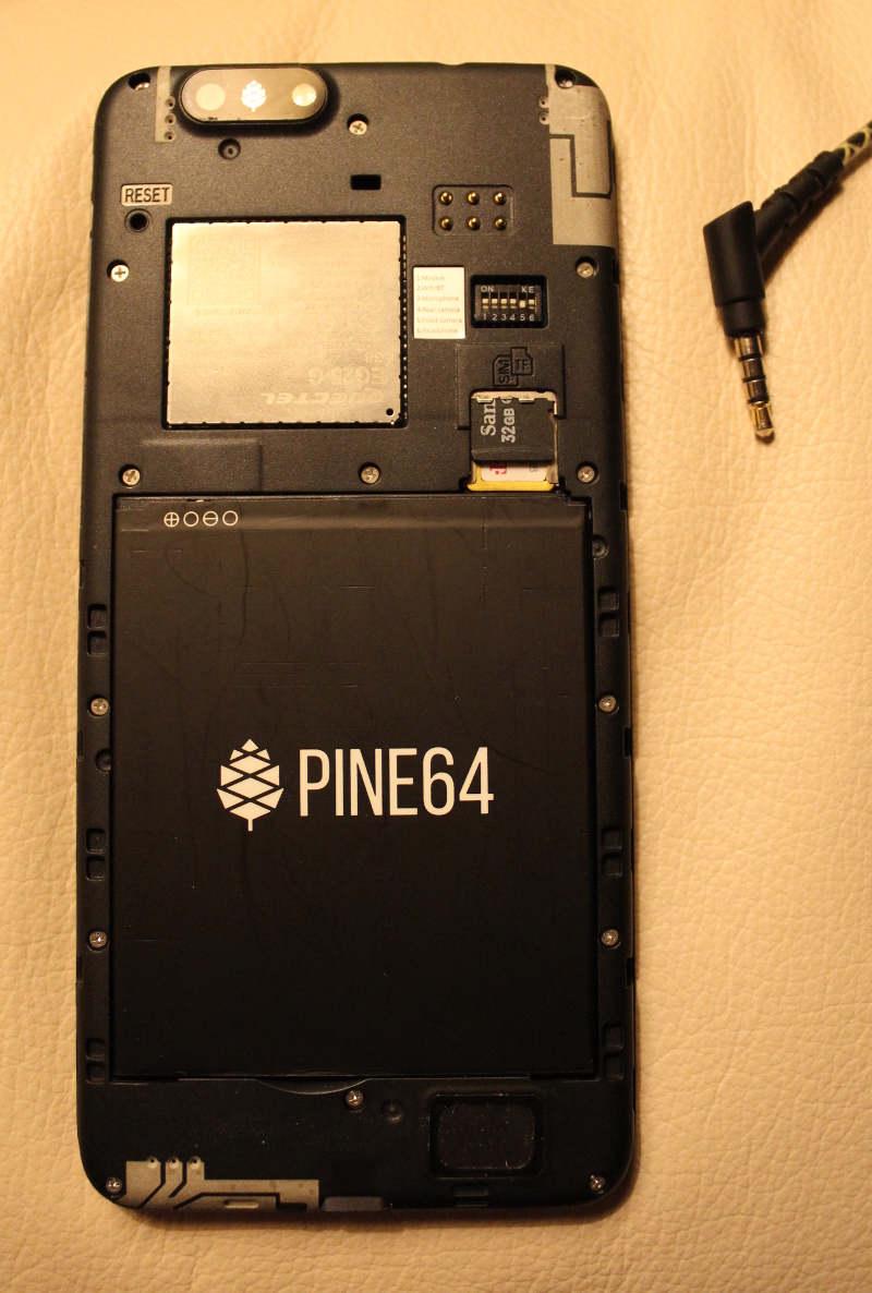 Rear of a PinePhone showing hardware