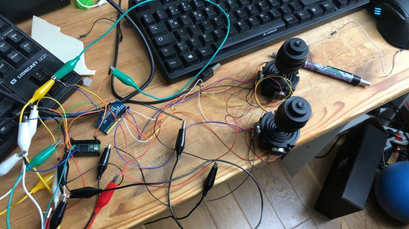 A couple of joysticks wired up to a Teensy for prototyping.