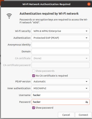 The unexpectedly long Wi-Fi config screen of a typical hacker camp.