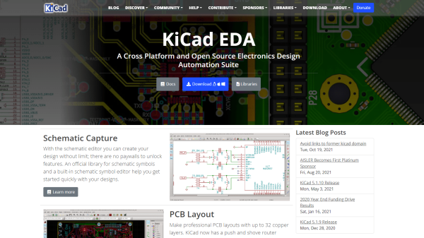 an image of kicad's homepage