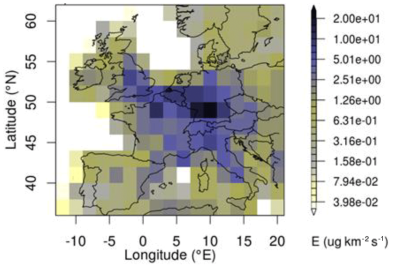 Top-down inversion emission estimate for western Europe (2013–2018).
